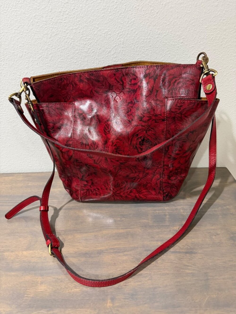 Patricia Nash Etched Roses Leather Crossbody Tote Bag Purse Double Detachable St